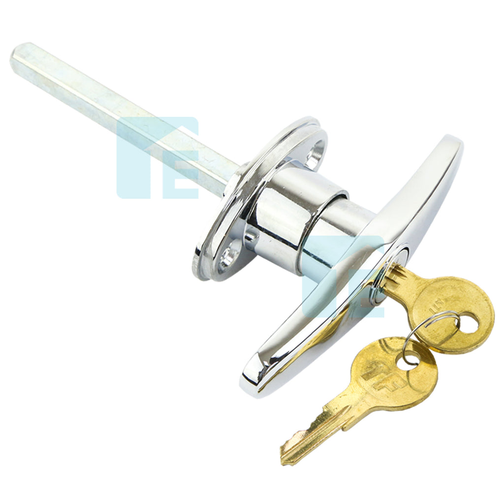 T Handle Lock & Keys Suits Tilt & Sectional Garage Doors Lock Chrome Small